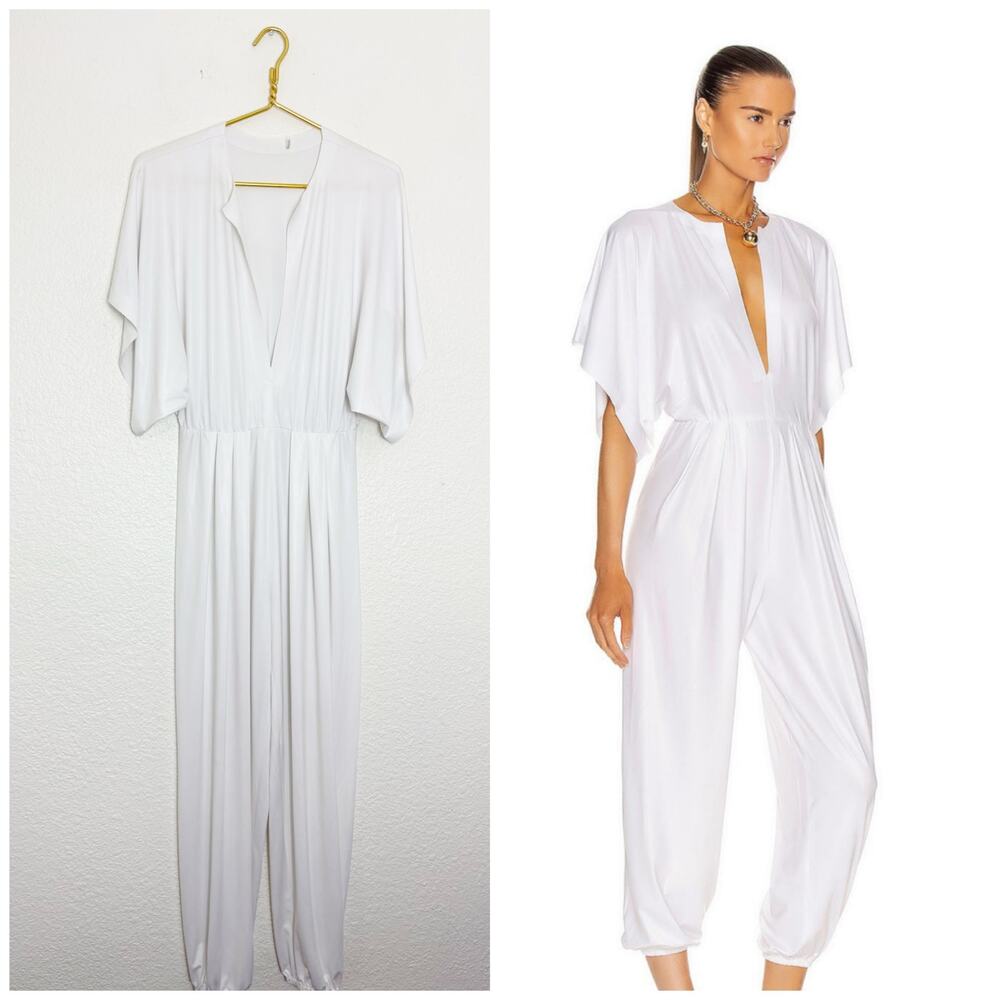 Norma Kamali White Rectangle Jog Jumpsuit Size Small Jersey Kimono Sleeve Bridal